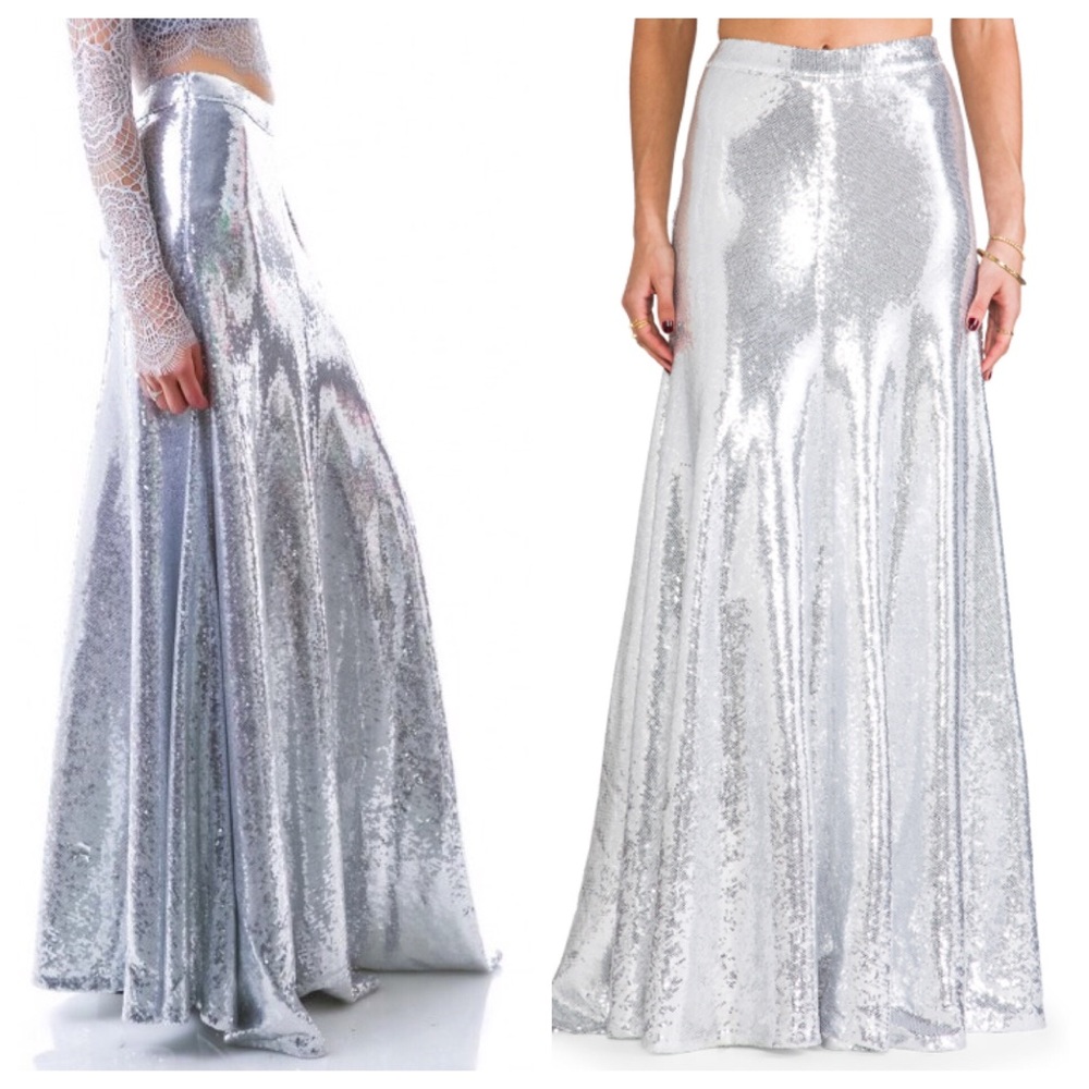 WildfoxCouture Cecilia Silver Sequin Maxi Skirt s4
