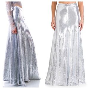 WildfoxCouture Cecilia Silver Sequin Maxi Skirt s4
