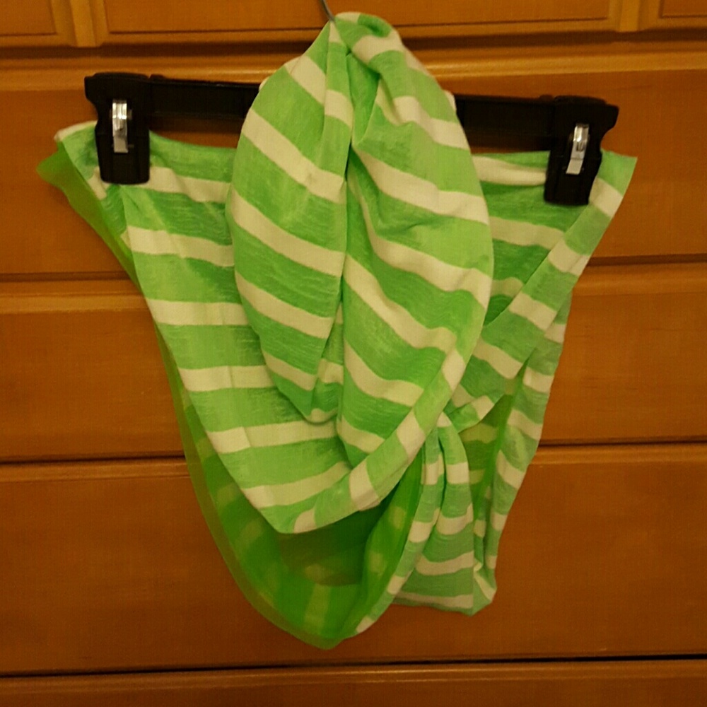 Lime green/white infinity scarf