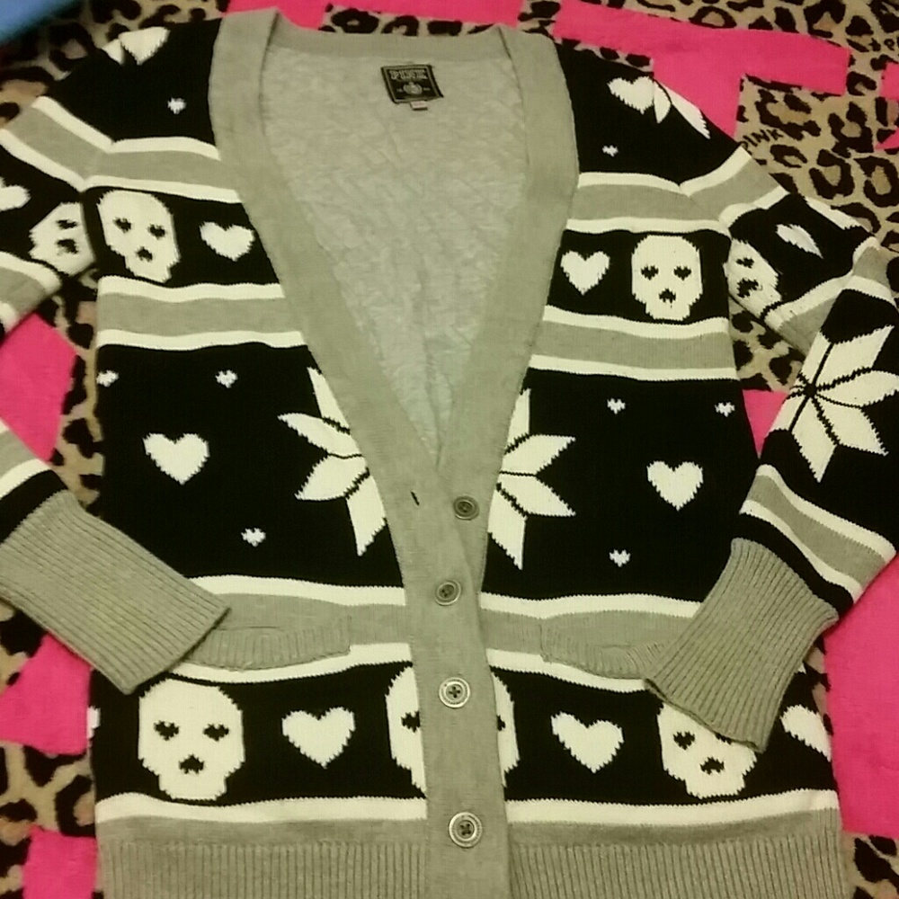 Victorias secret pink skull cardigan