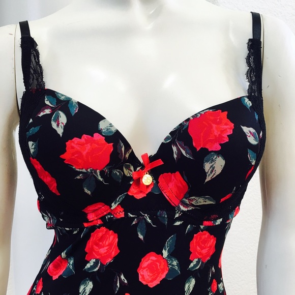 Jessica Simpson S Teddy black red roses lace - Picture 2 of 4