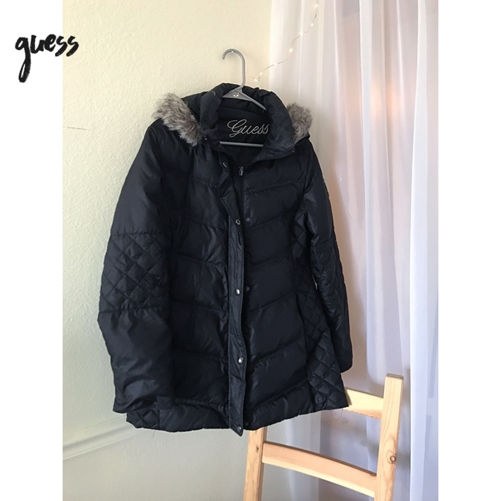 Guess Waterproof Faux Fur Down Puffer Coat