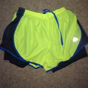 Blue, gray, and yellow shorts