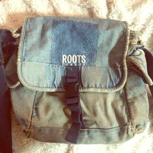 90s denim mini messenger with patch.
