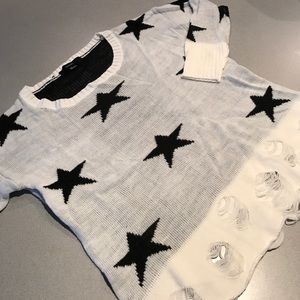 Ecru and black L/S Star sweater
