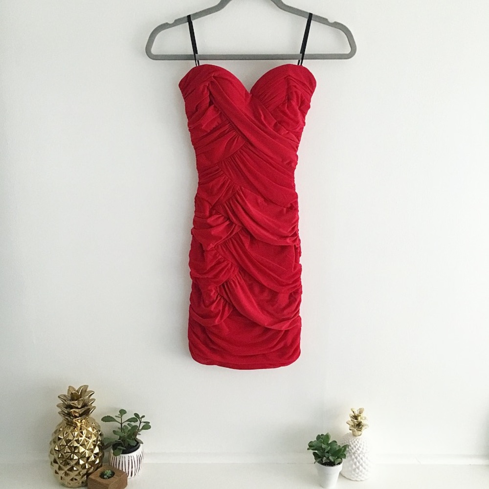 Bebe Becker Diagonal Ruched Strapless Dress
