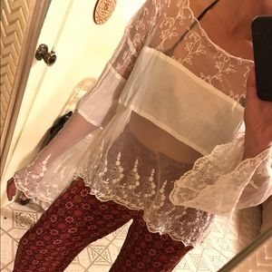 Free People Sheer Embroidered Long Sleeve