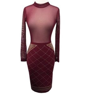 Sexy sheer gold studded elegant bodycon dress