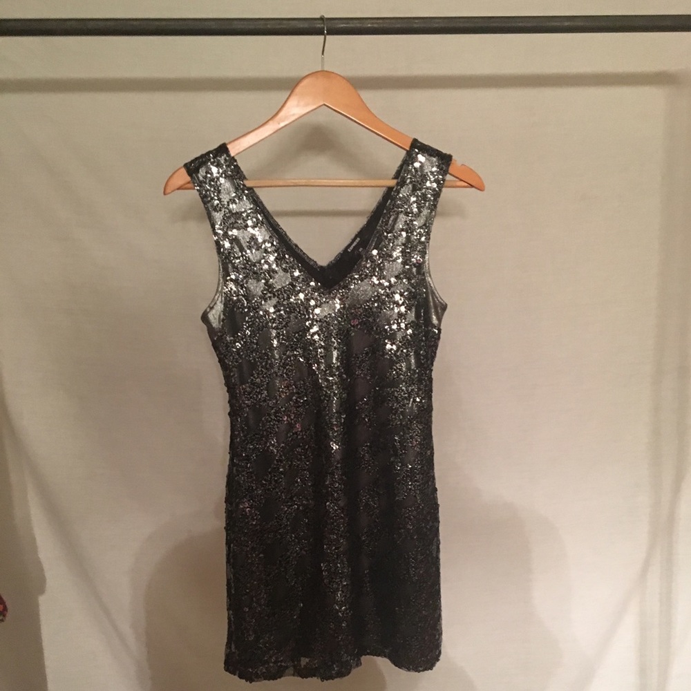 Silver Sequin & Mesh Mini Dress