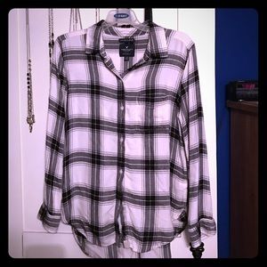 Black and white super soft plaid flannel shirt