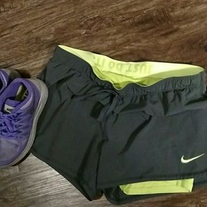 Nike fold over neon work out shorts