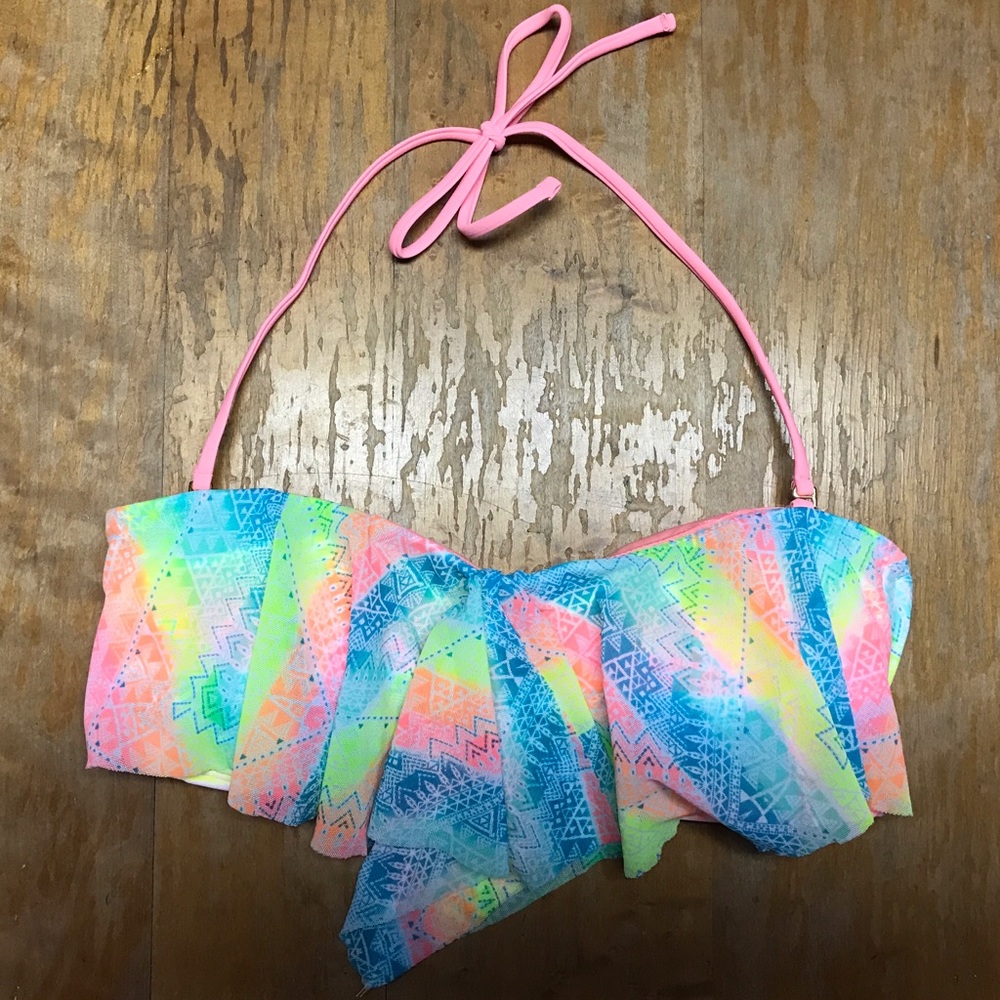 New Breaking Waves Bikini Swim Top Mesh Flounce - Picture 2 of 4