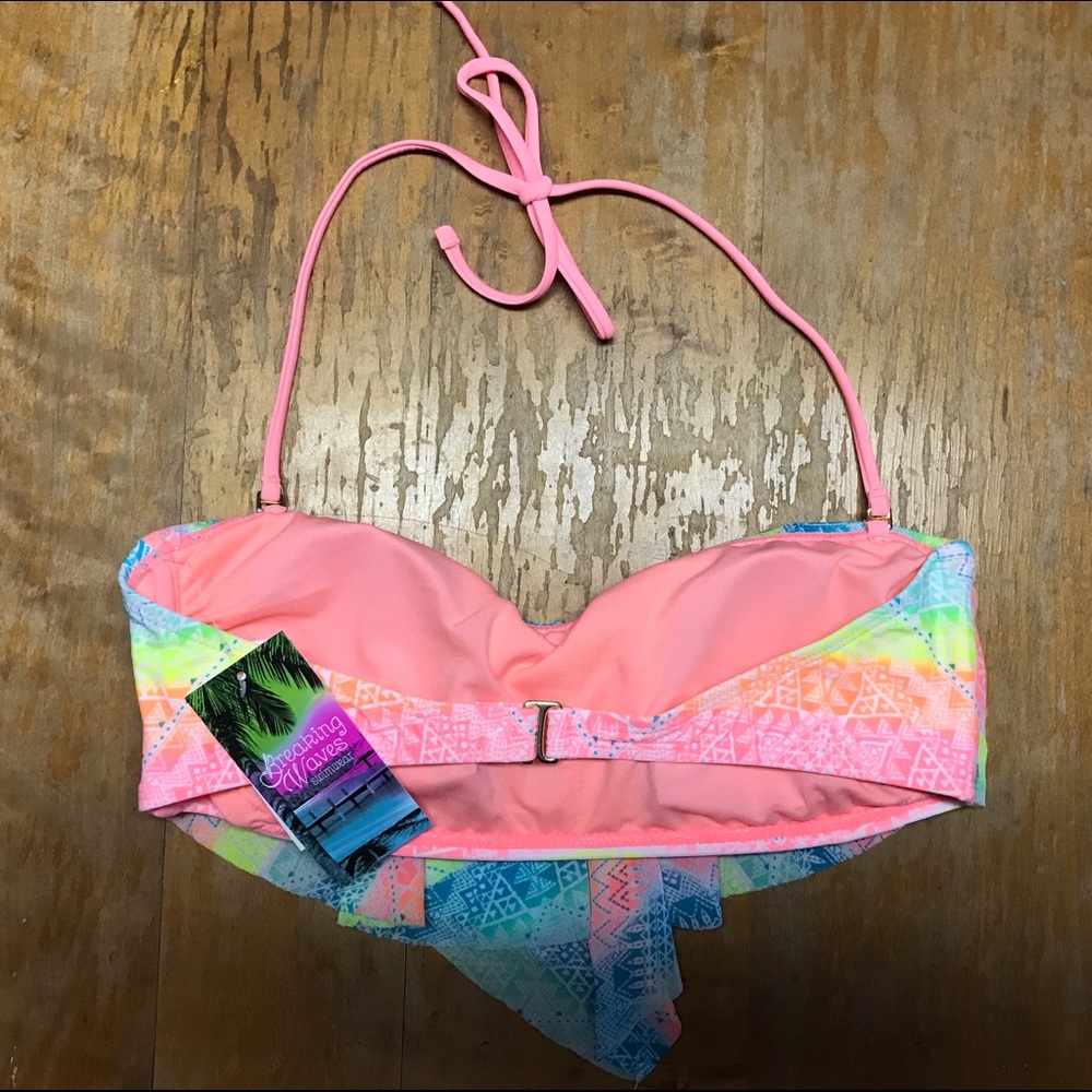 New Breaking Waves Bikini Swim Top Mesh Flounce - Picture 4 of 4