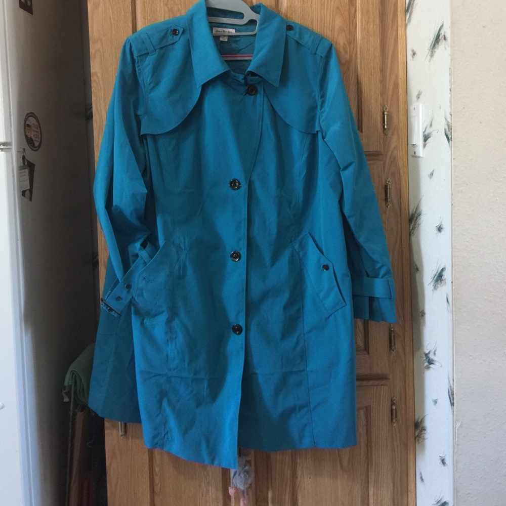 Joan Rivers trench coat, size 1x, teal blue