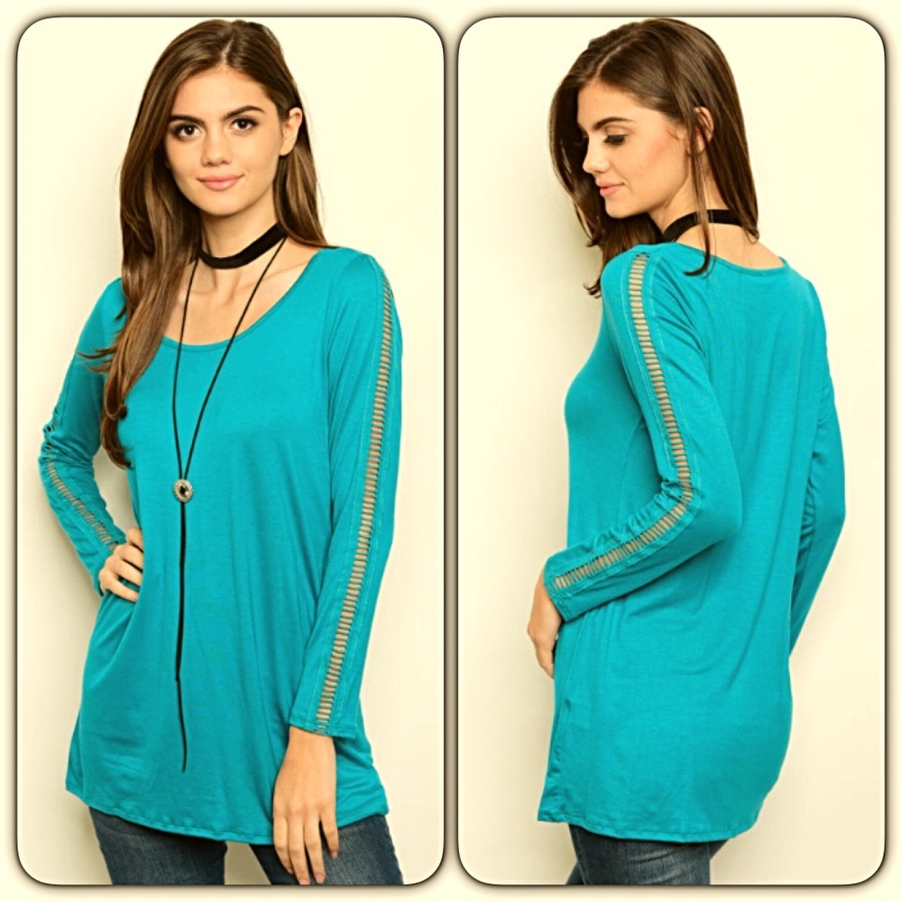 Cutout sleeve teal tunic top Small sold - Picture 6 of 6