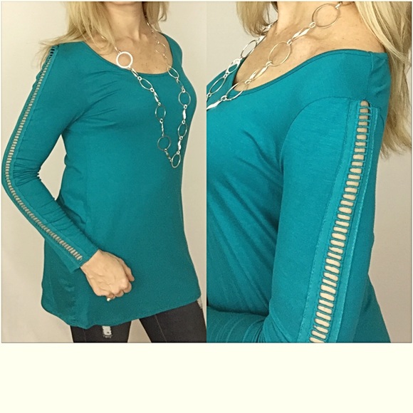 Cutout sleeve teal tunic top Small sold - Picture 3 of 6