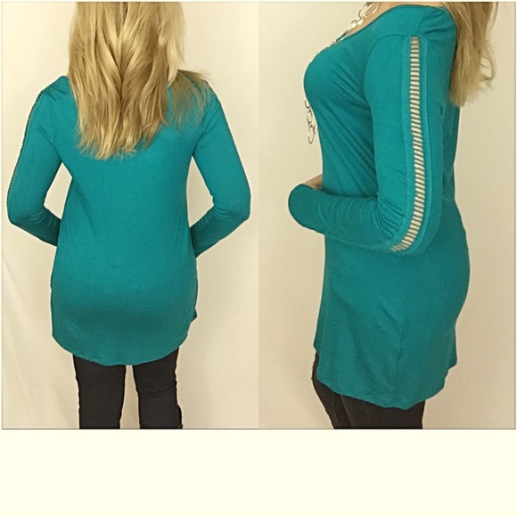 Cutout sleeve teal tunic top Small sold - Picture 5 of 6
