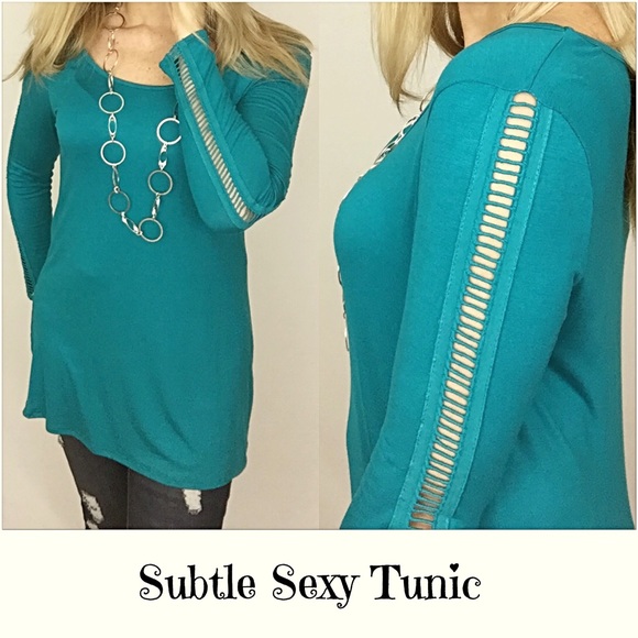 Cutout sleeve teal tunic top Small sold - Picture 2 of 6