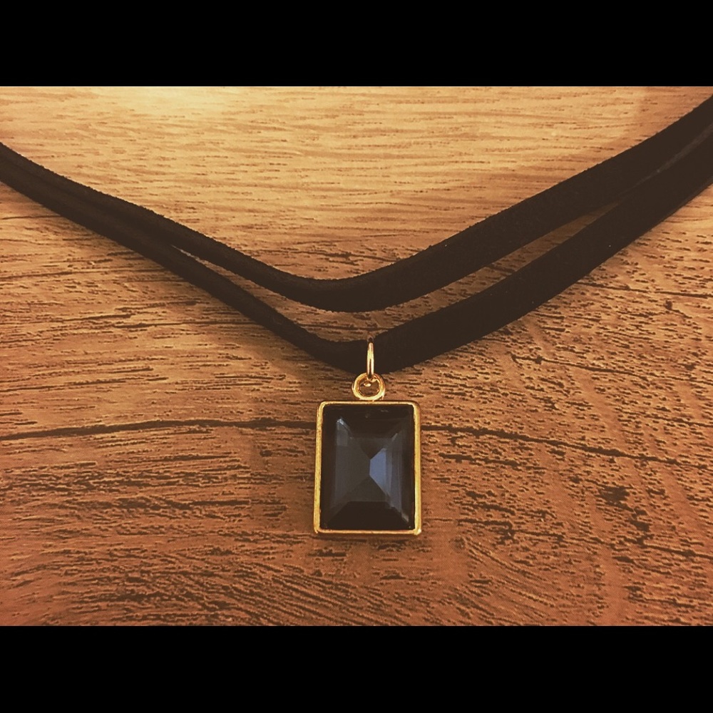 Blue Obsidian rectangular Charm Choker