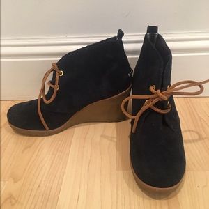Sperry topsider navy suede wedge booties sz 6.5