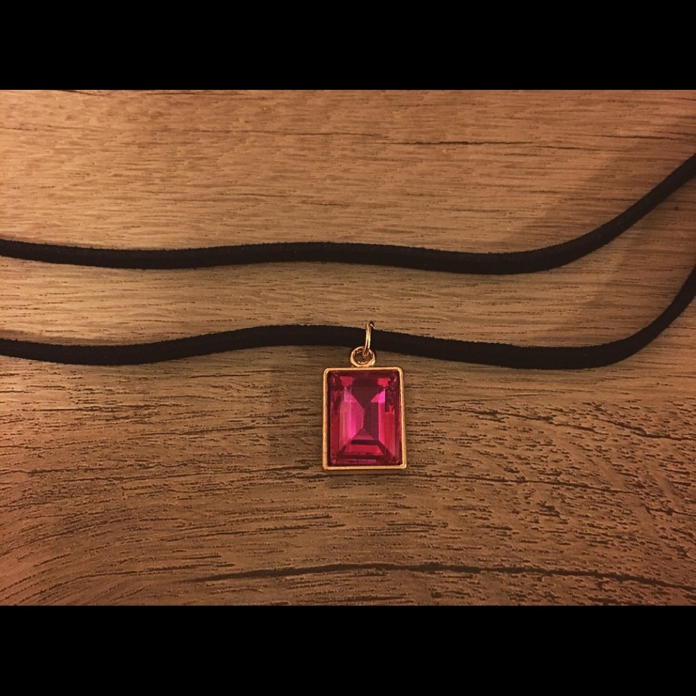 Pink sapphire rectangular Charm Choker