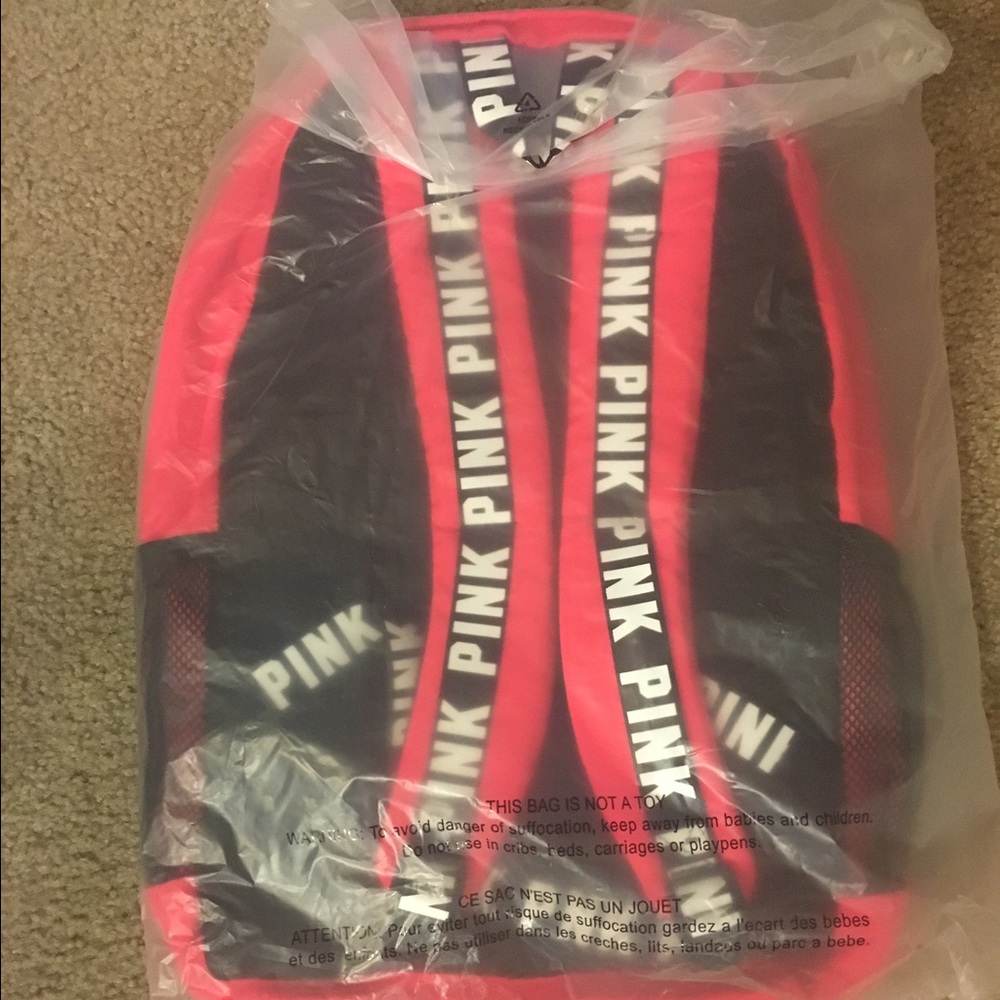 VS Victorias Secret Pink Campus Backpack Neon Red - Picture 3 of 5
