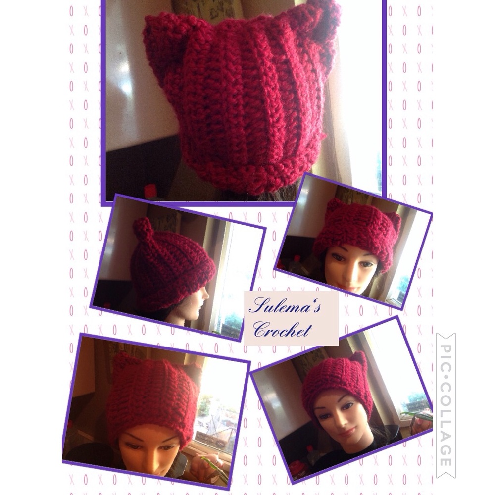 Crocheted cat ear beanie