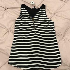 Express Black and white striped zipper tank