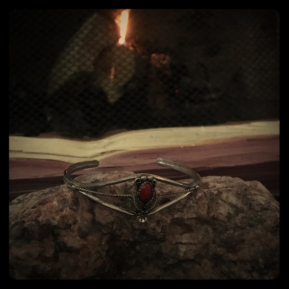 Native American Coral Bracelet Signed - Picture 1 of 4