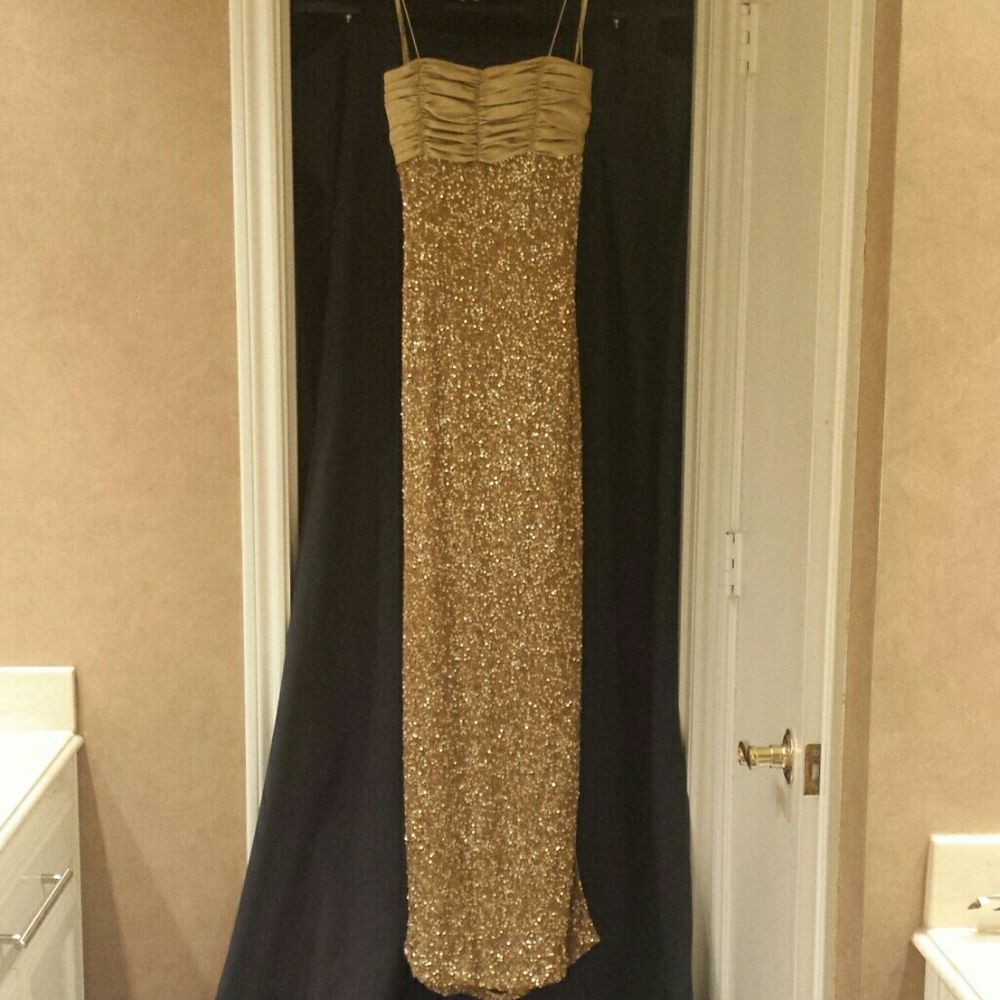 Scala long gold beaded formal dress
