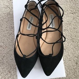 Steve Madden Eleanorr Black Suede Tie up Flats