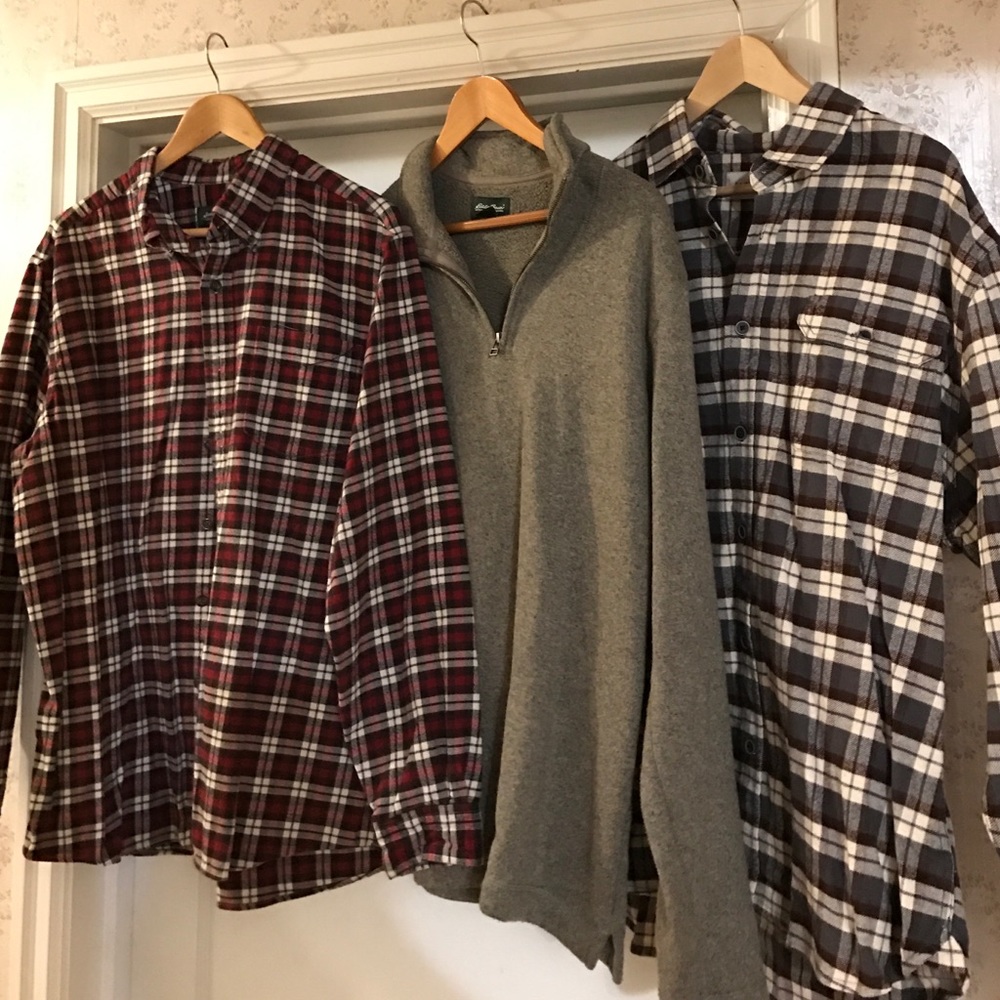 3 men's tops, 2 Eddie Bauer, 1 Jachs