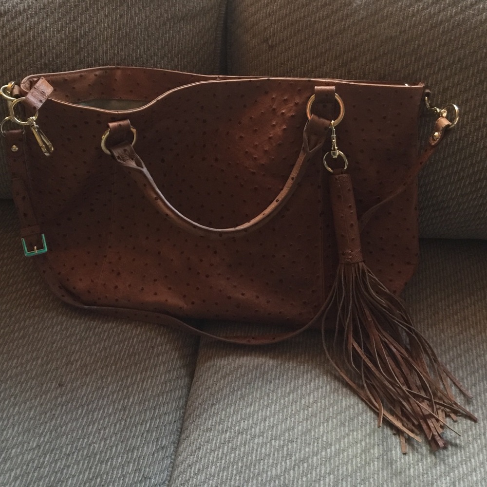 GILI brown ostrich print leather tote