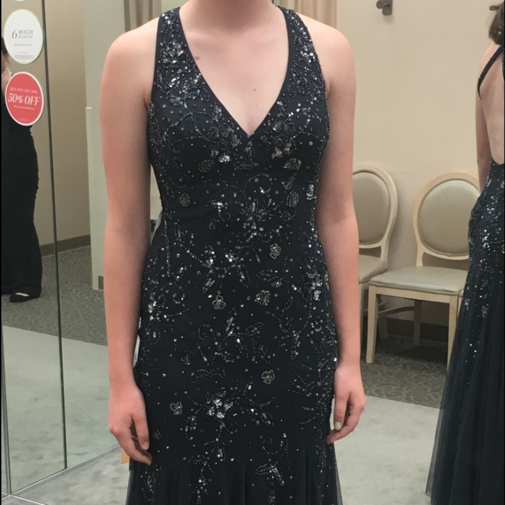Navy Beaded Prom Dress