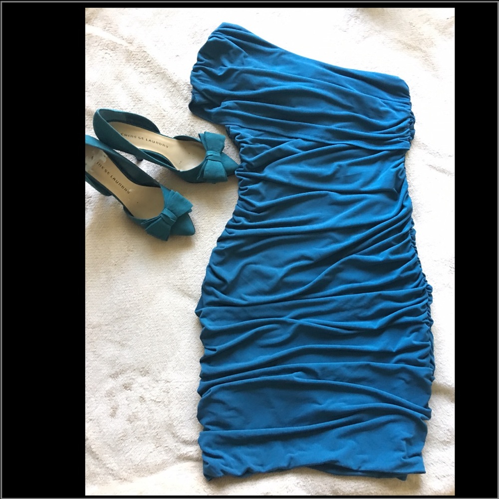 Teal asymmetrical party dress