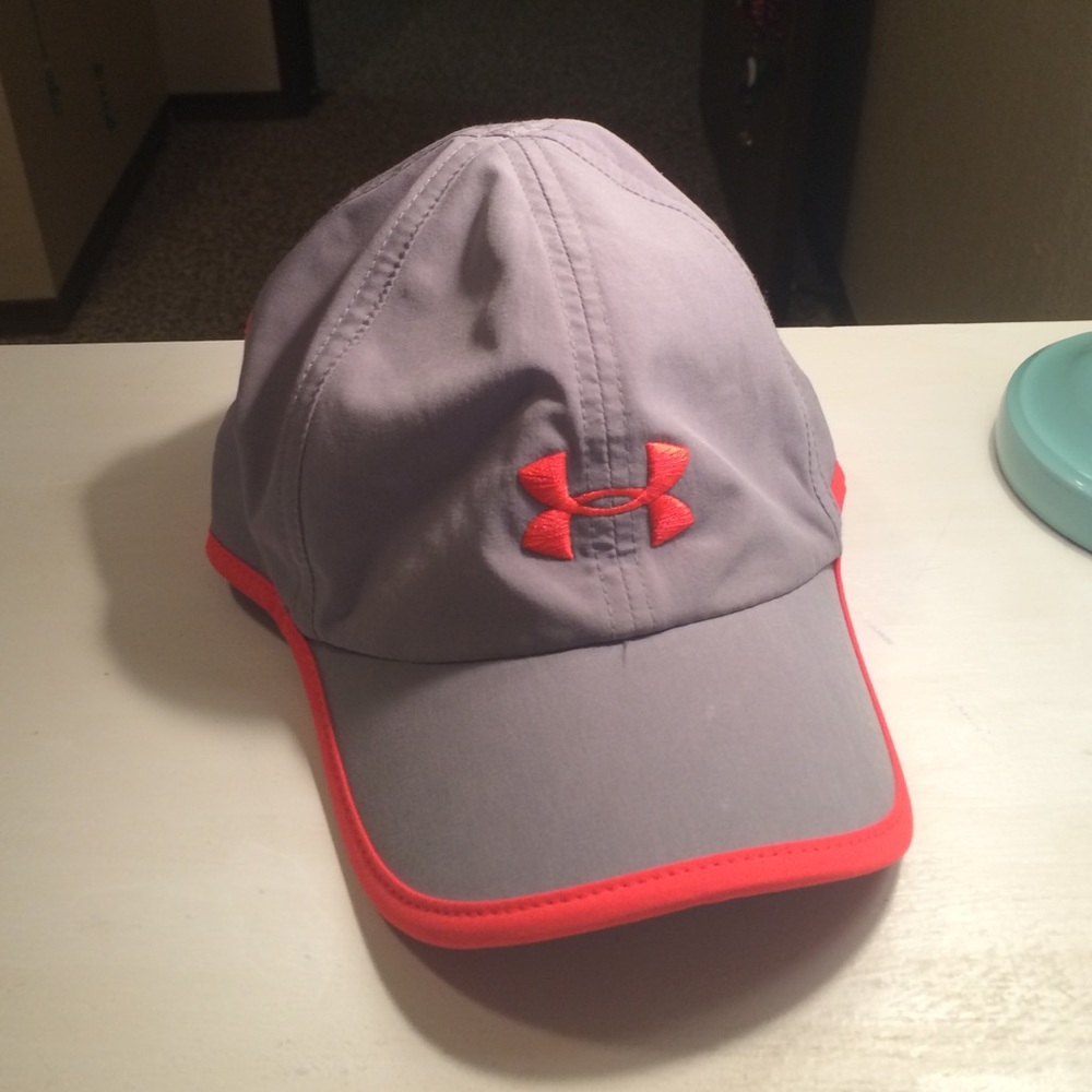 Grey & coral Under Armour hat w/ adjustable strap