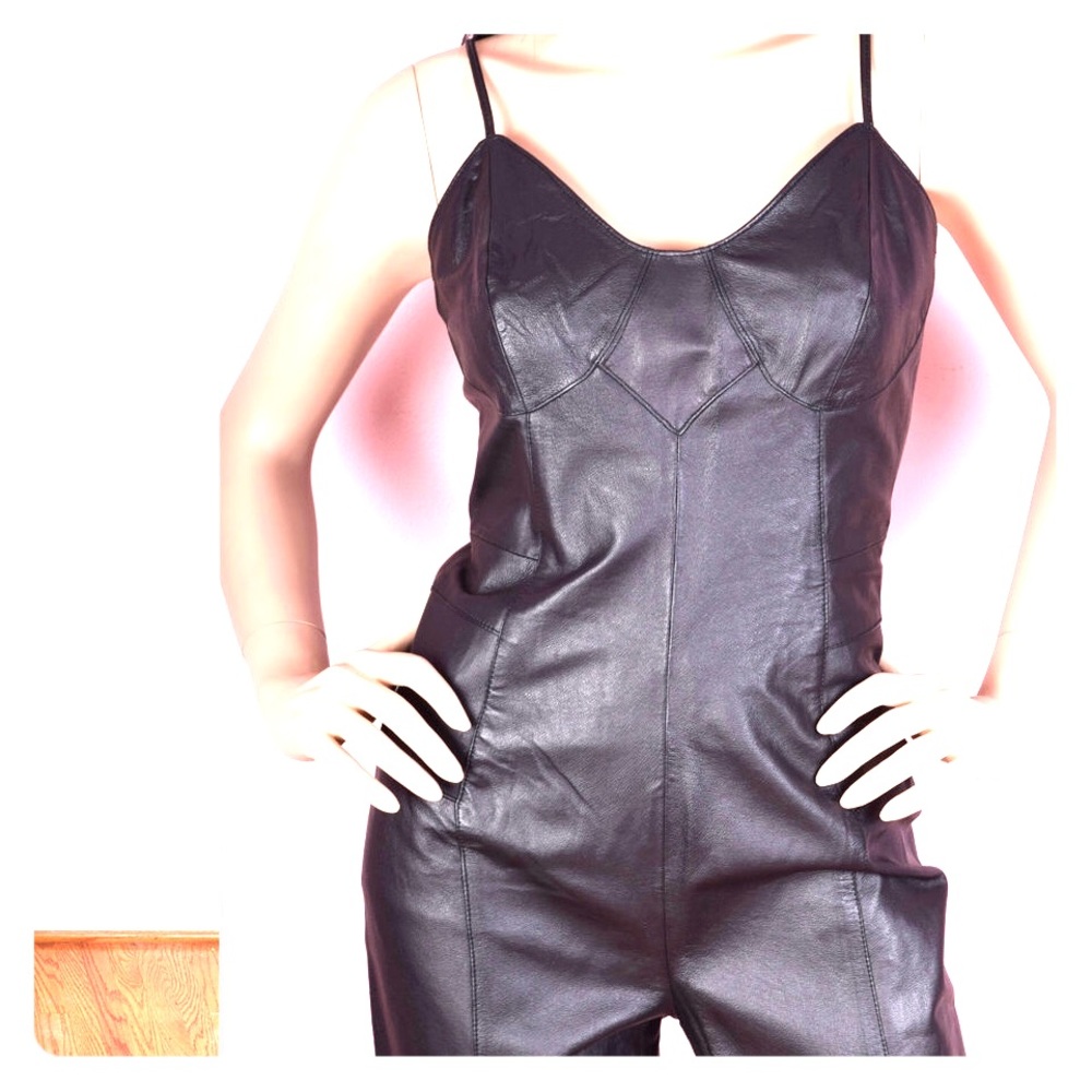 Vintage black leather jumpsuit romper play suit