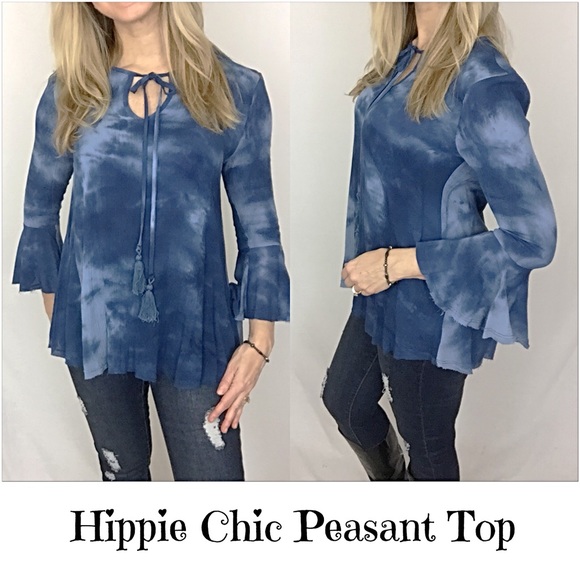 🔵CLEARANCE🔵Chic TieDye BellSleeve Peasant Top ML - Picture 3 of 4