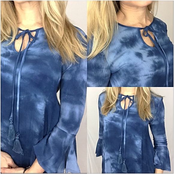 🔵CLEARANCE🔵Chic TieDye BellSleeve Peasant Top ML - Picture 2 of 4