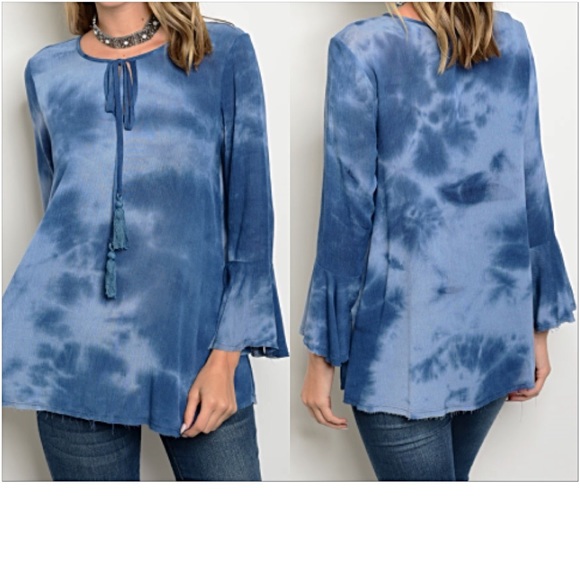 🔵CLEARANCE🔵Chic TieDye BellSleeve Peasant Top ML - Picture 4 of 4