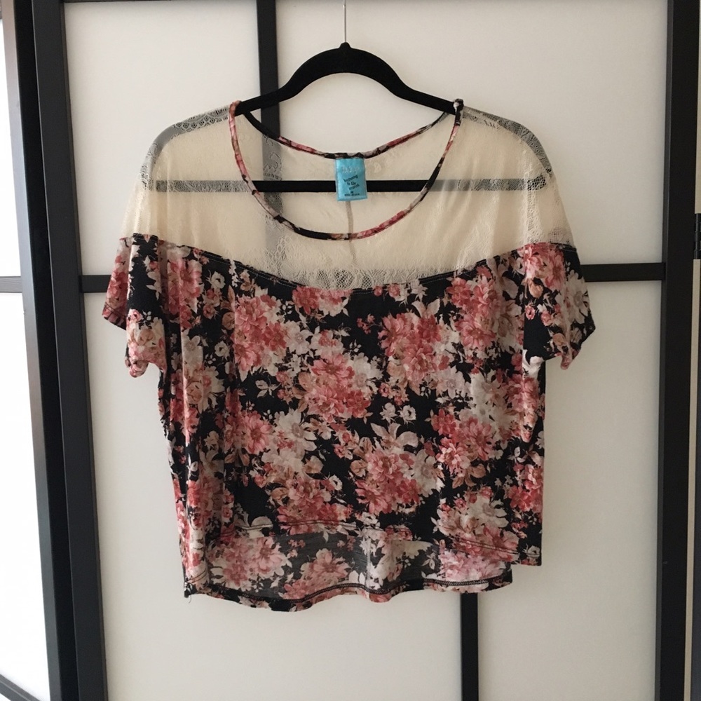 Floral Crop Top with Lace Panel