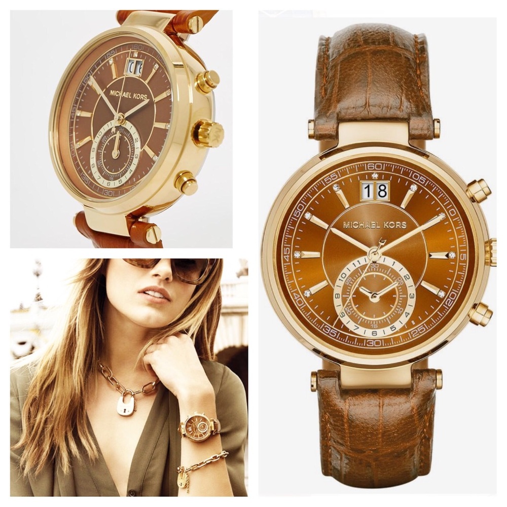 Michael Kors sawyer glitz brown leather watch - Picture 4 of 6