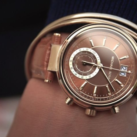 Michael Kors sawyer glitz brown leather watch - Picture 3 of 6