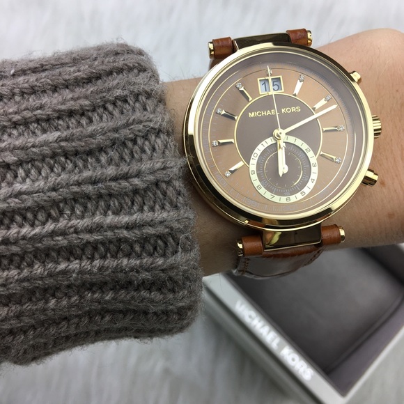 Michael Kors sawyer glitz brown leather watch - Picture 5 of 6