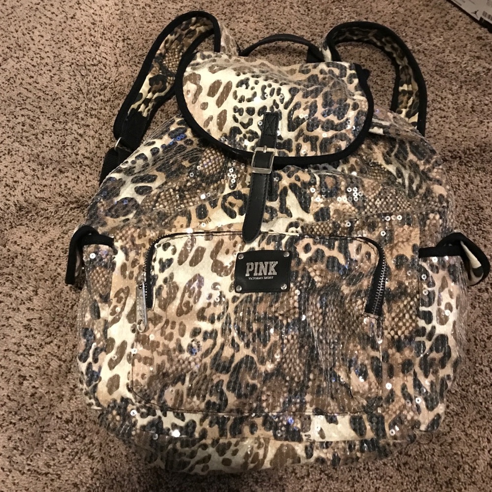 Victoria's Secret pink cheetah sequin backpack