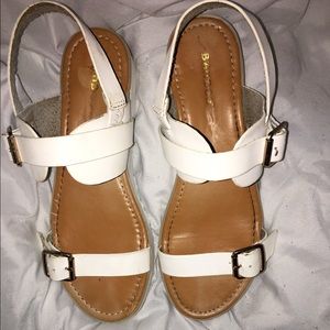 white and gold platform sandals
