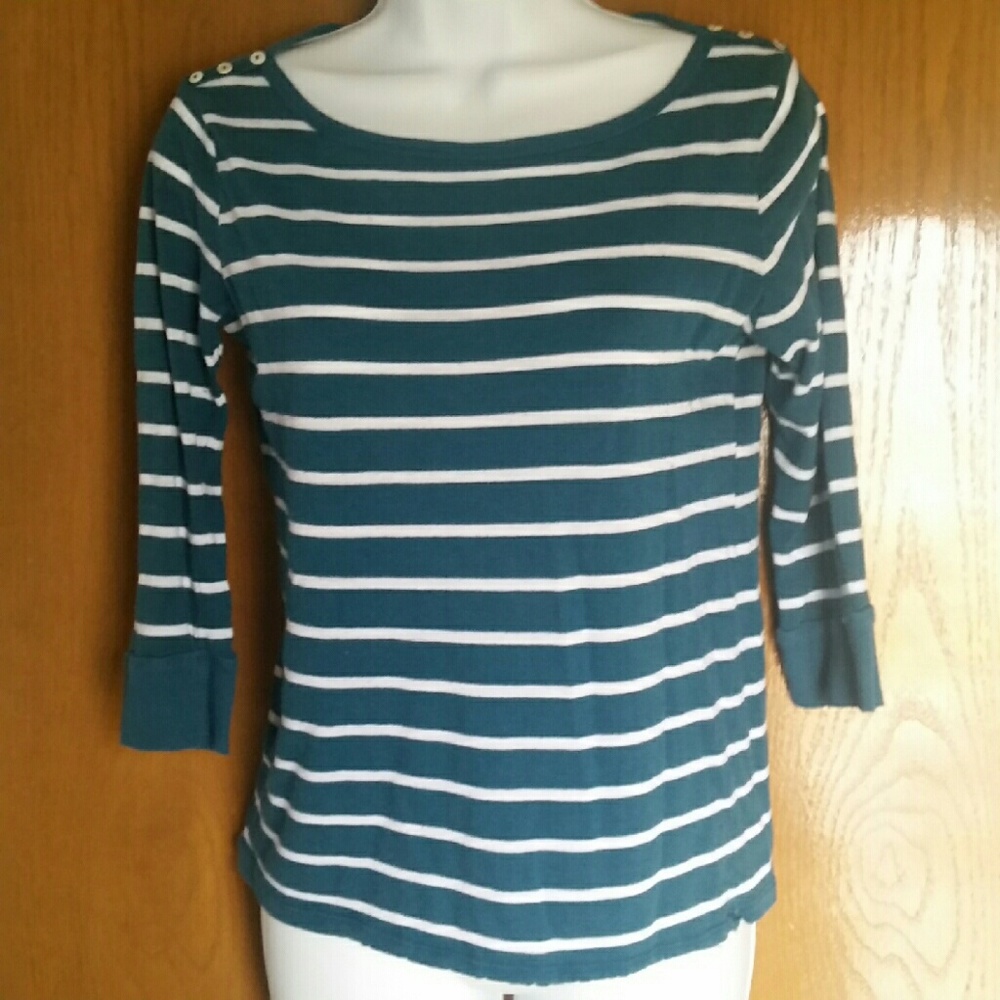 Bitten teal striped 3/4 sleeve shirt