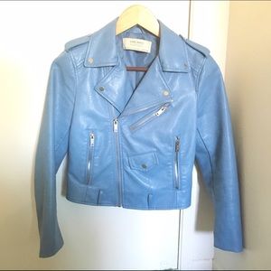 Zara Pastel Blue Leather Jacket
