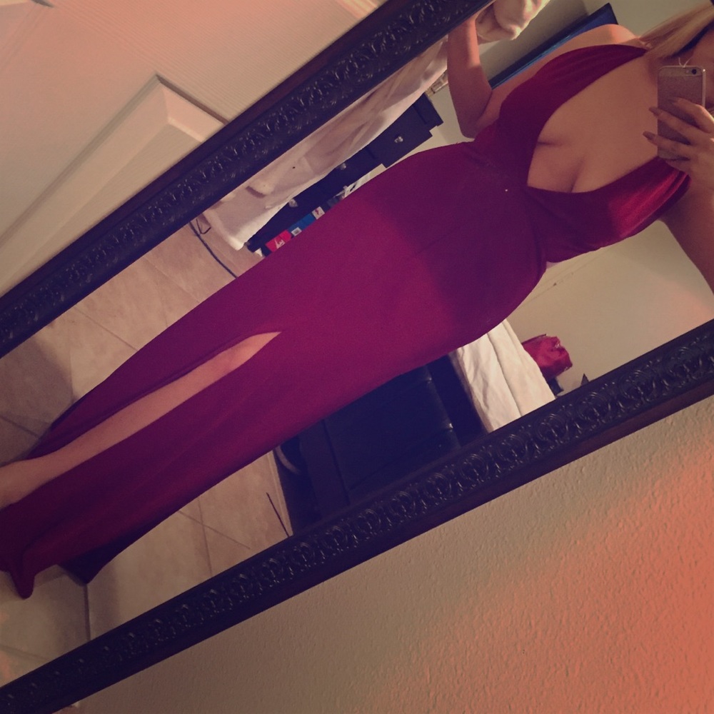 Dark red front slit gown