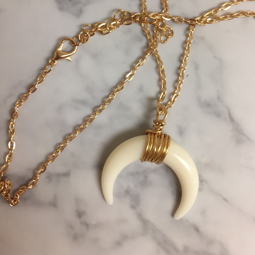 Double horn elephant tusk gold necklace